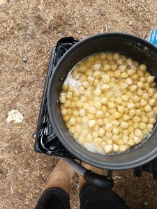 Garbanzo beans being boiled at camp