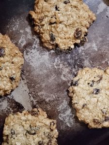 A batch of oatmeal raisin cookies