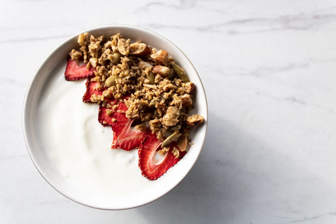 granola in a yogurt bowl