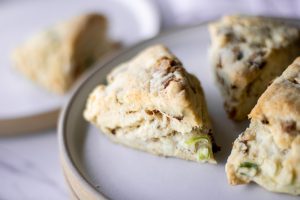 close up of pork belly savory scones