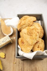 a tin of ginger turmeric scones ready to eat!