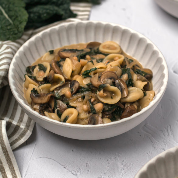 kale_3 a large bowl of orecchiette with kale and white beans