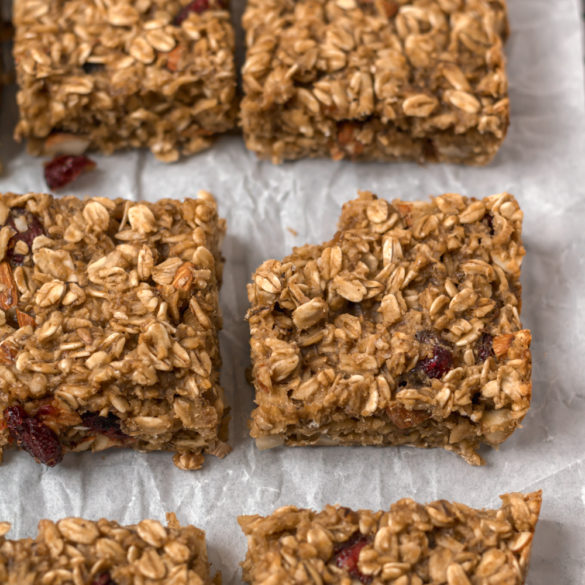 oatmeal_bake_squares_1_2 Baked oatmeal squares cut and one with a bite out of it