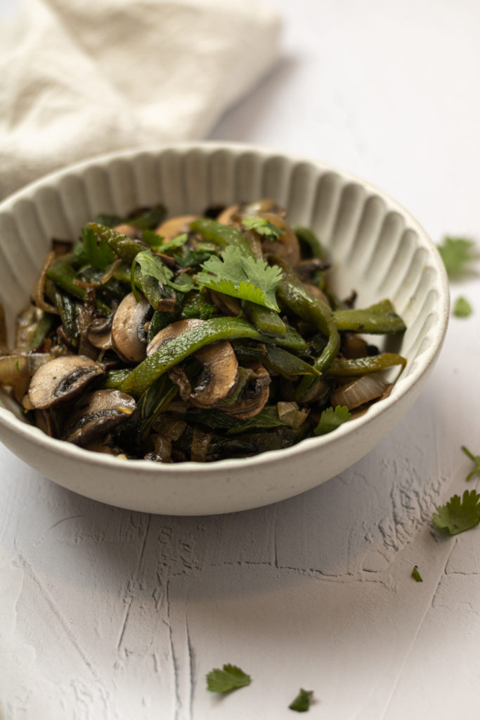 a bowl of poblano mushrooms