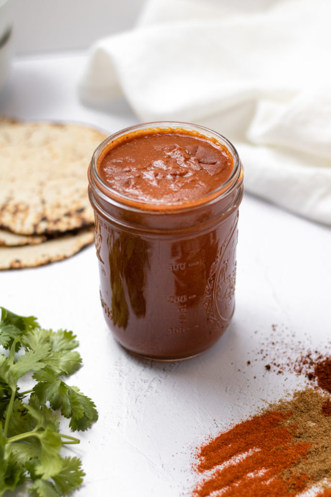 enchilada sauce in a mason jar
