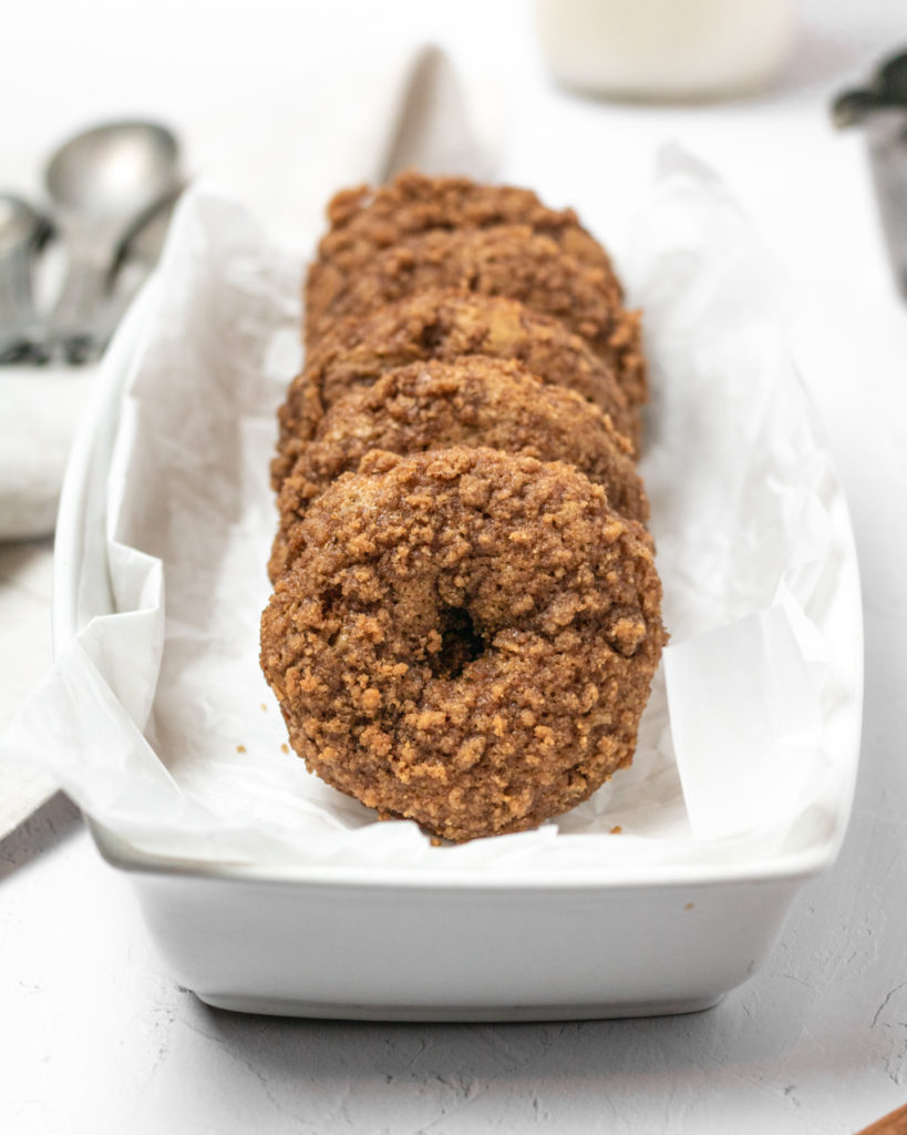 a row of coffee cake donuts